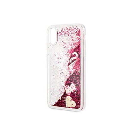 GUHCPXGLHFLRA Guess Liquid Glitter Hearts Hard Case Rapsberry pro iPhone X